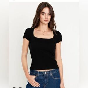 Old Navy Black Square Neck Ribbed Short Sleeve Top